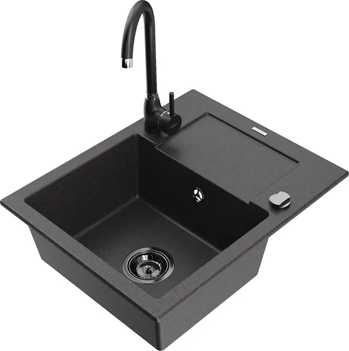 MEXEN/S MEXEN/S - Enzo granitový drez s odkvapkávačom vrátane batérie Telma, čierna kropenatá 6506-76-670200-70-B