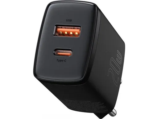 Baseus kompaktný rýchlonabíjací adaptér USB-A + Type-C 20W EU, čierna