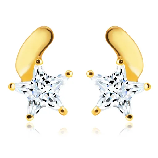 Puzetové náušnice z 9K žltého zlata - kométa z číreho zirkónu, lesklý chvost