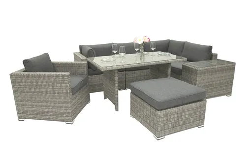 DEOKORK Ratanová variabilná zostava jedálenská SEVILLA pre 5-6 osôb  (sivá)