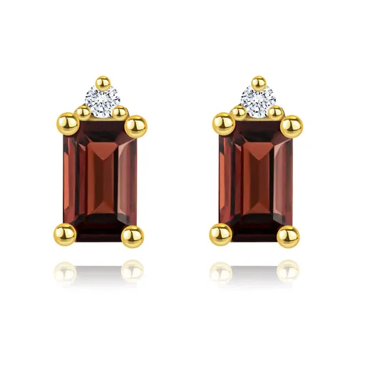 Zlaté náušnice 14K s granátom a diamantom