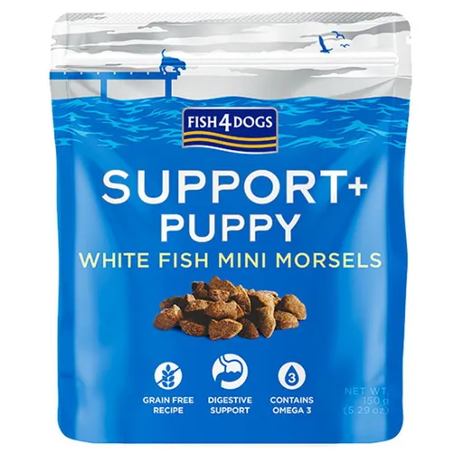 FISH4DOGS Maškrty pre šteniatka s kúskami ryby a prebiotikami 150 g
