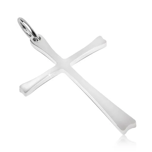 Oceľový prívesok striebornej farby, kríž s tenkými ramenami