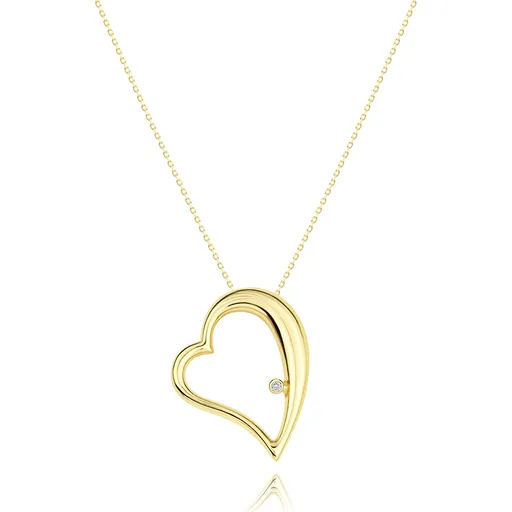 Zlatý náhrdelník v 9K žltom zlate - asymetrický obrys srdca, číry zirkón