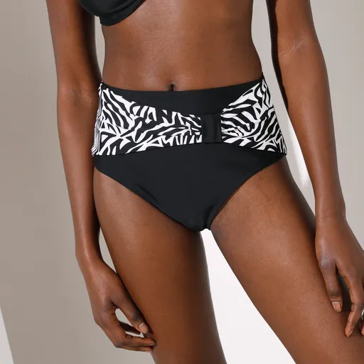 Plavkové jednofarebné nohavičky s vysokým pásom a nariasením so vzorom Zebra