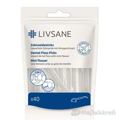 Livsane Zubná niť na držiaku voskovaná s príchuťou mäty 2v1 40 ks