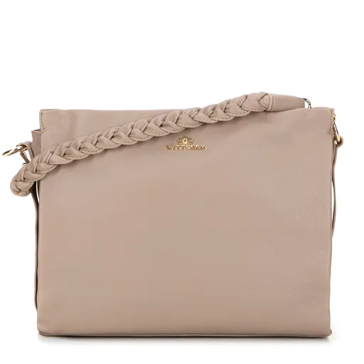 Dámska kožená kabelka s pletenou rúčkou béžová 99-4E-010-9