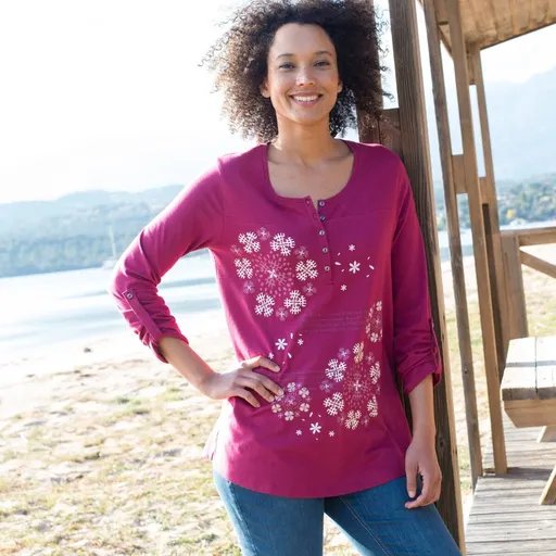 Tunika s výstrihom na gombíky a potlačou