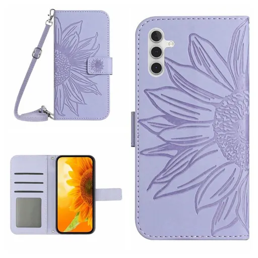 ART SUNFLOWER Peňaženkový kryt so šnúrkou pre Samsung Galaxy S25 FE fialový