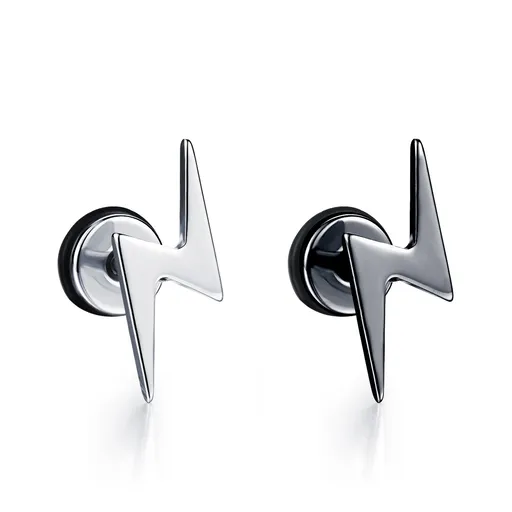 Nepravý plug do ucha z ocele 316L - motív blesku, rôzne farby - Farba: Čierna