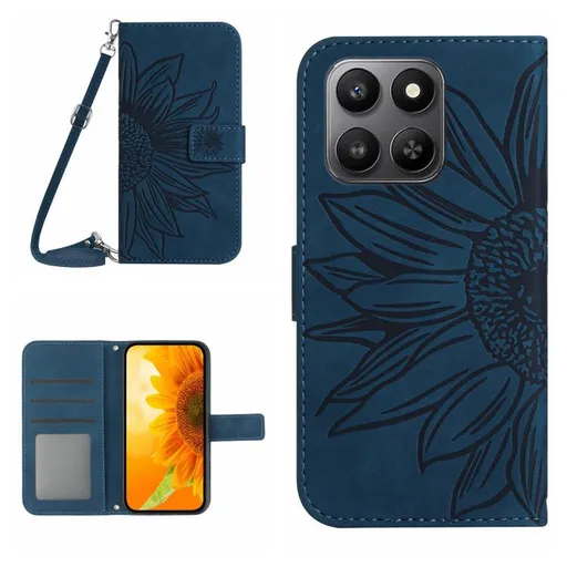 ART SUNFLOWER Peňaženkový obal so šnúrkou pre Honor 400 Smart 5G / Honor X7d modrý