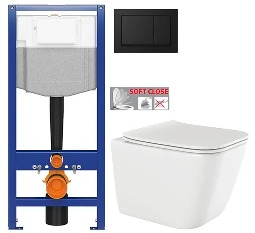 CERSANIT predstenový inštalačný systém s čiernym tlačidlom K97-0574 + WC INVENA PAROS  + SEDADLO K97-526 0574 RO1