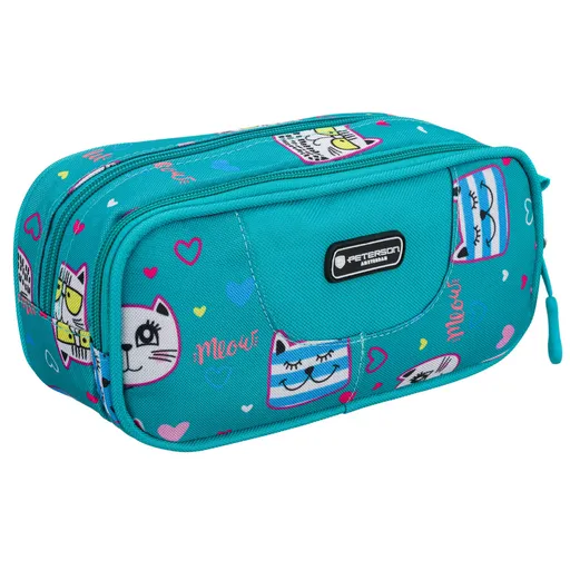 Školský polyesterový peračník s motívom mačiek – dvojkomorový, praktický a hravý