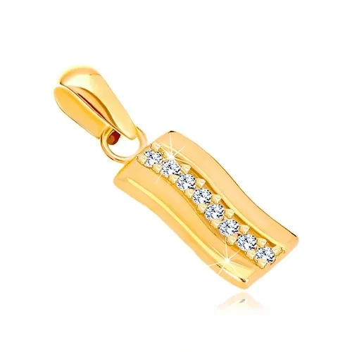 Prívesok zo žltého zlata 585 - mierne zvlnený lesklý pás, zirkónová línia