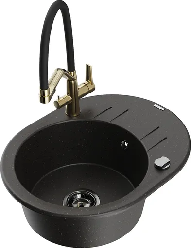 MEXEN/S MEXEN/S - Kevin granitový drez 1-miska vrátane batérie Duo, čierna/zlatá metalik 6517-75-671701-57-B