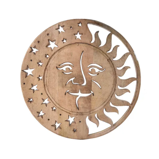 InDecor Nástenná dekorácia z mangového dreva Slnko a mesiac, 50 x 2,5 cm