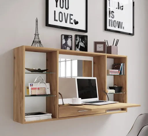 VCM Nástěnný stůl Teala se zrcadlem, dub medový