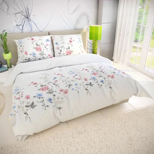 Kvalitex Bavlnené obliečky Delux Lúka ružová, 240 x 200 cm, 2 ks 70 x 90 cm