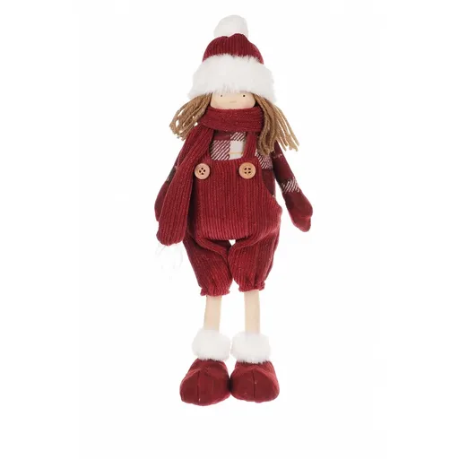 Vianočná dekorácia látkové dievčatko Lacláče, v. 35 cm, červená