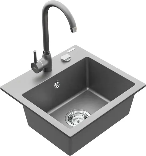 MEXEN/S MEXEN/S - Milo granitový drez 1-miska vrátane batérie Telma, šedá 6505-71-670200-71