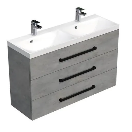 Kúpeľňová skrinka s čiernou úchytkou a umývadlom SAT Cube Way 120x76,5x40 cm betón mat CUBE2C1203BE