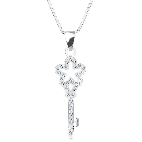 Strieborný 925 náhrdelník, retiazka s príveskom, zirkónový kľúčik s kvietkom