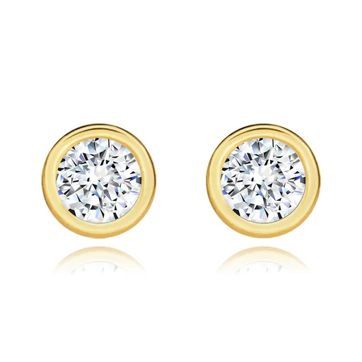 Náušnice zo žltého 375 zlata - číry brúsený zirkón okrúhleho tvaru, 2 mm