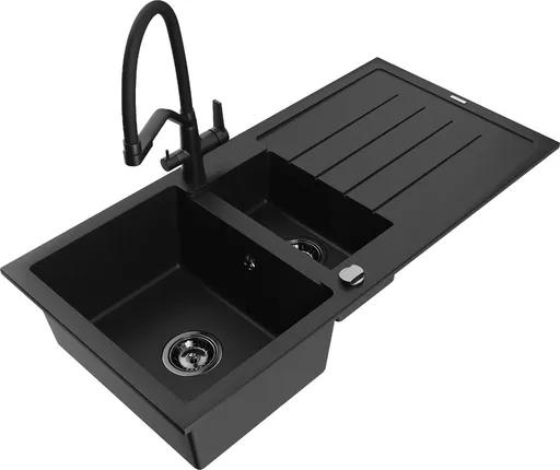 MEXEN/S MEXEN/S - Andres granitový drez s odkvapkávačom vrátane batérie Duo, čierna 6515-77-671701-70-B