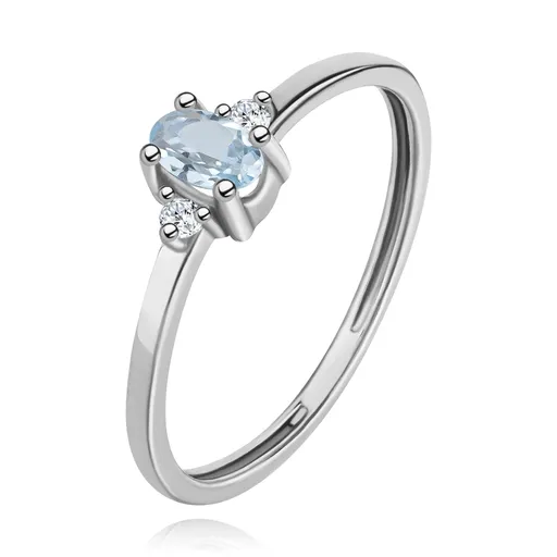 Zlatý prsteň 14K s topásom a čírymi zirkónmi, biele zlato - Veľkosť: 58 mm