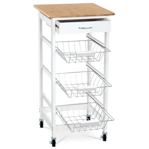 Bambusový pojazdný regál 3 košíky, 37 x 37 x 76 cm