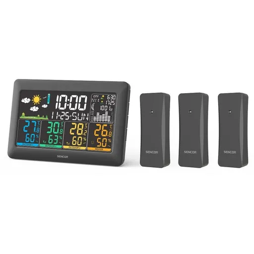 Sencor SWS 6300 meteostanica s 3 bezdrôtovými senzormi, čierna
