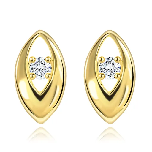 Briliantové náušnice v žltom 14K zlate - žiarivý diamant v lesklom zrnku