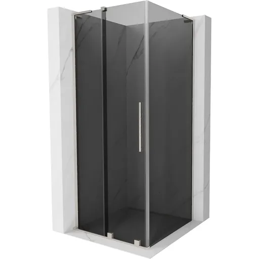 MEXEN/S - Velar L sprchovací kút, posuvné dvere 100 x 100, grafit, nikel kartáčovaný 871-100-100-43-97