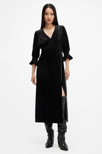 Šaty AllSaints ANI VELVET čierna farba, midi, rovný strih, W143DB