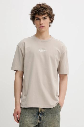 Bavlnené tričko Hollister Co. pánske, béžová farba, s nášivkou, KI323-5007