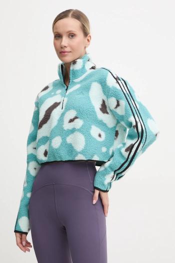 Mikina adidas Animal dámska, tyrkysová farba, vzorovaná, IY0148