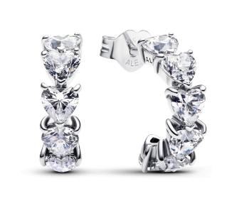Pandora Strieborné polkruhové náušnice Trblietavé srdcia Timeless 293657C01