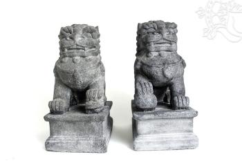 Őrző foo kutya (oroszlán kutya) pár láva kő szobor - 29 cm