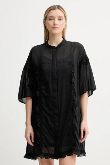 Šaty s prímesou hodvábu ISABELLE BLANCHE čierna farba, mini, oversize, IS25SS-A078-T018