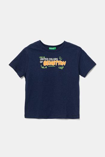 Detské bavlnené tričko United Colors of Benetton tmavomodrá farba, s potlačou, 3I1XG10JO