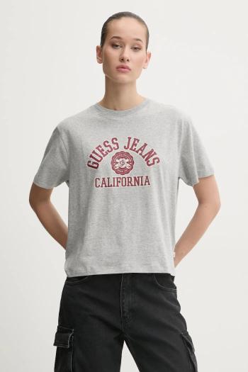 Bavlnené tričko Guess Jeans dámske, šedá farba, W5RI43 K8HM0