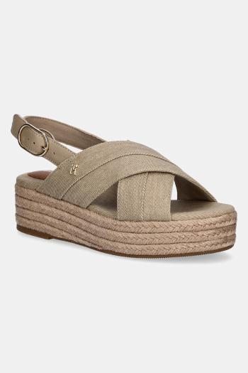 Sandále Tommy Hilfiger DENIM ESPADRILLE PLATFORM SANDAL dámske, béžová farba, na platforme, FW0FW08669