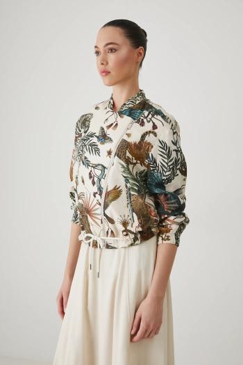 Ľanová bomber bunda Medicine béžová farba, prechodná, oversize