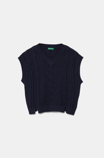 Detská vesta z vlnenej zmesi United Colors of Benetton tmavomodrá farba, tenký, 1WUAC400I