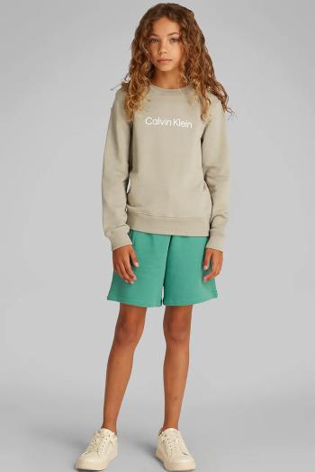 Detská bavlnená mikina Calvin Klein Jeans zelená farba, s potlačou, IU0IU00680