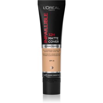 L’Oréal Paris Infallible 32H Matte Cover dlhotrvajúci zmatňujúci make-up SPF 25 odtieň 145 (Warm Undertone) 30 ml