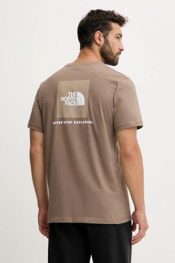 Bavlnené tričko The North Face Redbox pánske, hnedá farba, vzorované, NF0A87NPE1Q1