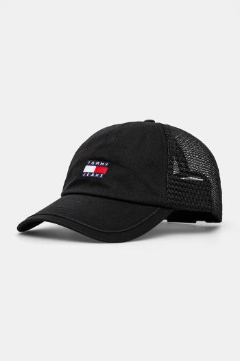 Šiltovka Tommy Jeans čierna farba, s nášivkou, AM0AM13287