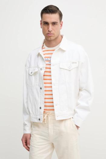 Rifľová bunda Calvin Klein Jeans biela farba, prechodná, J30J327586