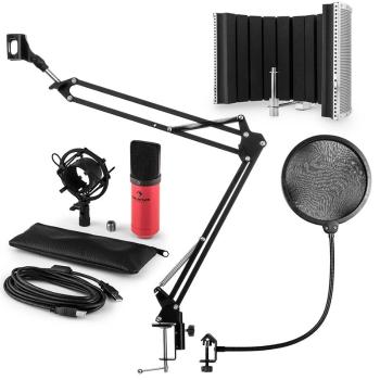 Auna MIC-900RD USB mikrofónová sada V5, červená, kondenzátorový mikrofón, pop filter, akustická clona, rameno